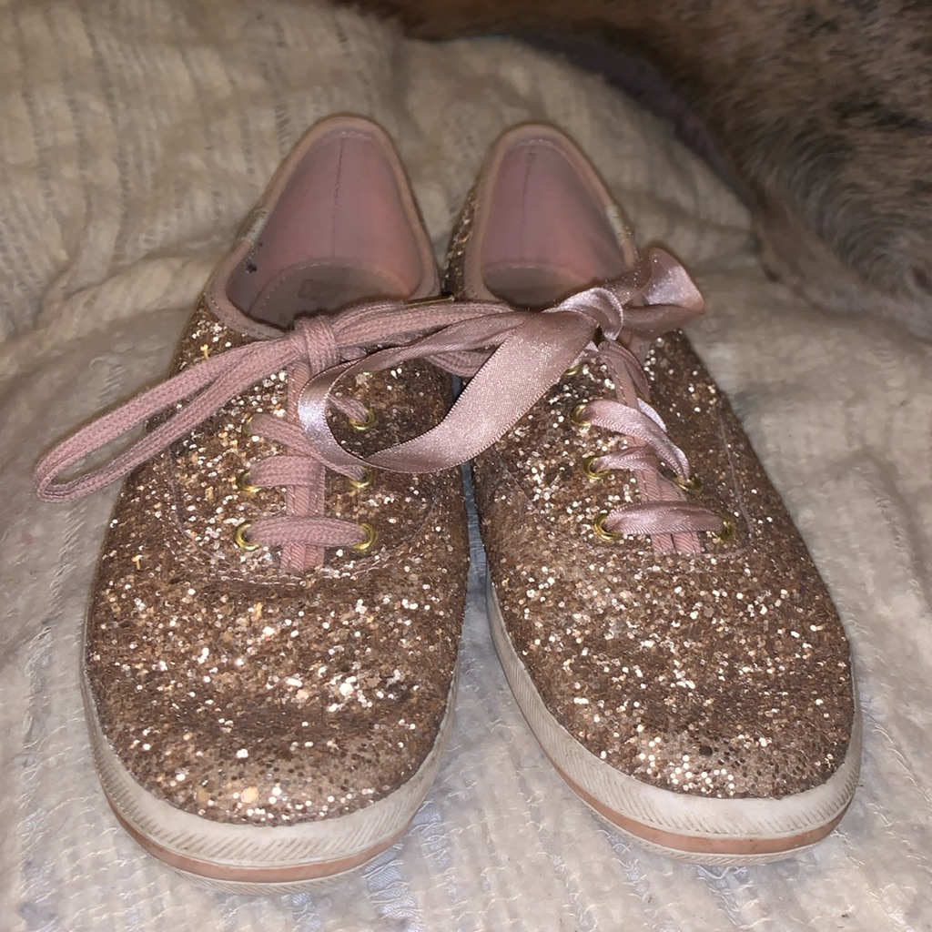 Kate Spade X Keds Women's Rose Gold Pink Glitter Sneakers Size 8